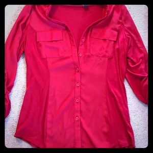 Inc red button shirt - mixed fabric MED